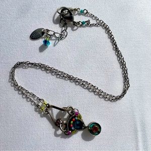 Vintage Firefly Mosaic Crystal and Bead Silver Necklace 16” (18” with extension)